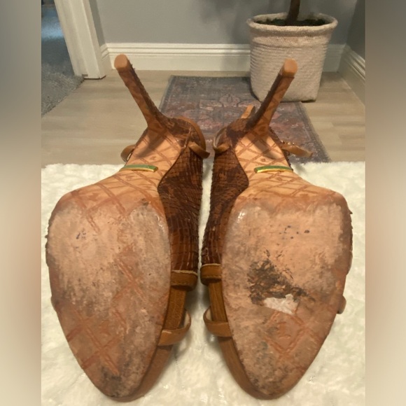 L.A.M.B -Felix, Multi Brown Snakeskin Leather Peep Toe Stiletto Sandal size 9.5M - Picture 4 of 12